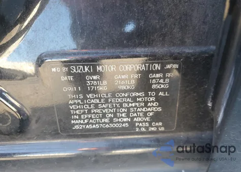 2012 Suzuki Sx4 из США, поврежденный, VIN JS2YA5A57C6300245
